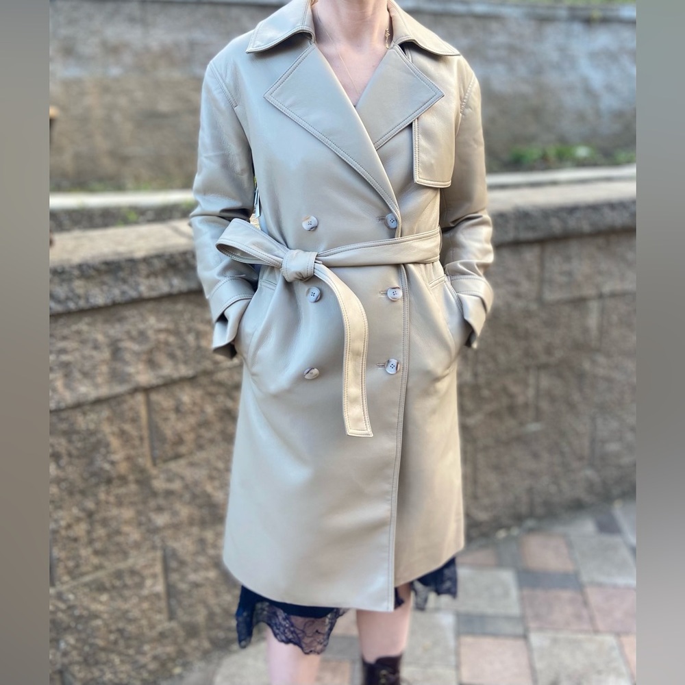 Babaton Faux leather tabloid trench coat in fluent taupe